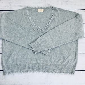 Nation LTD gray V-neck frayed hems sweater Medium
